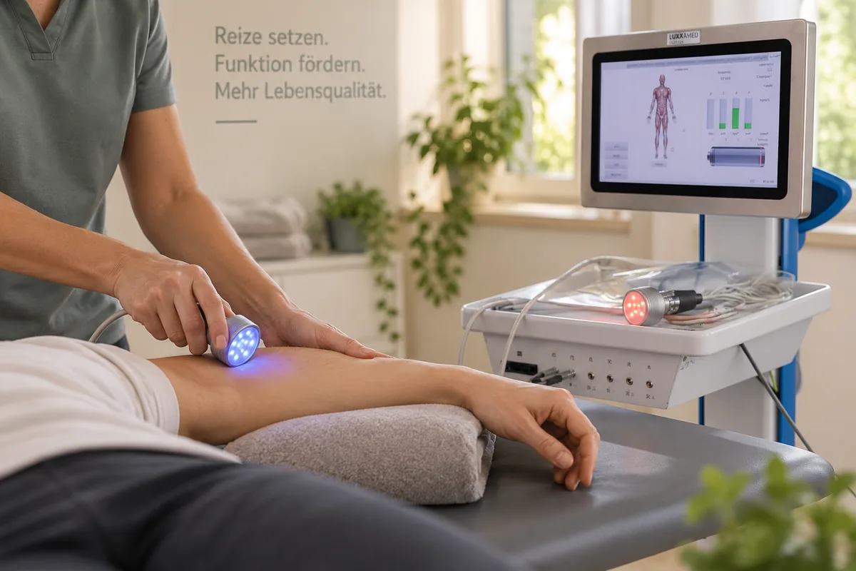Anwendung des Luxxamed Mikrostromgeräts am Unterarm